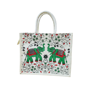 Logo personnalisé coloré fourre-tout Shopping sac de jute écologique mariage et plage promotionnel poche zippée sérigraphie - Product Image 5