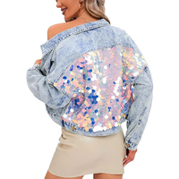 Logo de marque personnalisé vestes en jean pour femmes lavé dames revers bleu avec dos élégant brillant veste en jean fabriqué au Pakistan