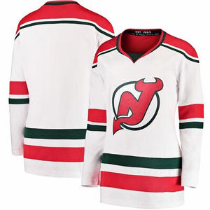 Maillot de hockey sur glace personnalisé, uniforme d'équipe professionnelle, détails cousus, logo NJ, noir, rouge, blanc, rayé, haut de sport athlétique de hockey - Product Image 2