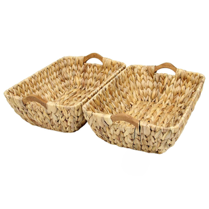 Cestas Rectangulares de Jacinto Tejidas a Mano ISLA, Organizador de Mimbre Apilable, Paquete de 2 con Asas de Madera Curvadas para Uso en el Hogar, Hoteles y Comercios - Product Image 5