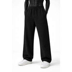 Pantalones de chándal negros personalizados de pierna recta para hombre, cintura elástica, ajuste holgado, bajo abierto, pantalones de descanso, venta al por mayor OEM - Product Image 1