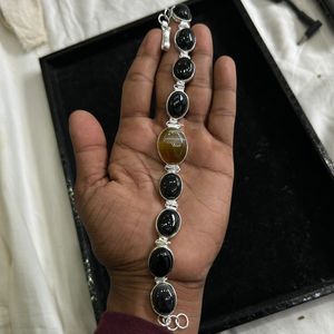 กำไลข้อมือสำหรับสตรีทำมือ925เงินสเตอร์ลิงปรับได้พร้อมกำไลพลอยสีดำพลอยธรรมชาติสีดำ - Product Image 4