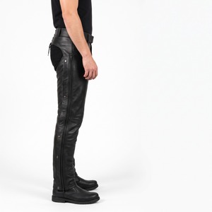 Chaps de cuero para motocicleta, de piel de vaca, largos, con cremalleras en las piernas, con cordones en la parte trasera, para montar, con logotipo personalizado, OEM, venta al por mayor - Product Image 3