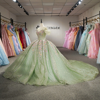 Robes de Quinceañera Jancember 8516 vert menthe scintillant à épaules dénudées avec fleurs appliquées pour filles