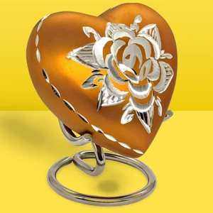 Classic Heart Shape Keepsake Urn <b>for</b> Human <b>Ashes</b> with <b>Box</b> and Stand Bright Yellow Color with Diamond Cut Design 7 Cms High - Product Image 2