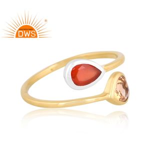 Best Selling <b>Sterling</b> <b>Silver</b> 18K Gold Plated Natural Red Onyx & Citrine Gemstone <b>Adjustable</b> <b>Ring</b> Demi Fine Jewelry Manufacturer - Product Image 3