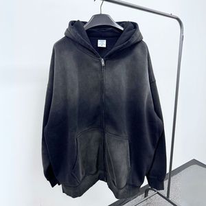 Heavyweight Custom Oversized Zip Fleece 100% algodón Eco-Friendly Blank Plain Streetwear Vintage Acid Wash Pullover Distressed - Product Image 3