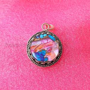 Abalorios de Plata 925 con Engaste de Bisel y Piedras Preciosas, Joyería Bohemia Hecha a Mano, Baño de Rodio, Regalo de Aniversario para Ella, Turquesa Rosa Espinosa - Product Image 3