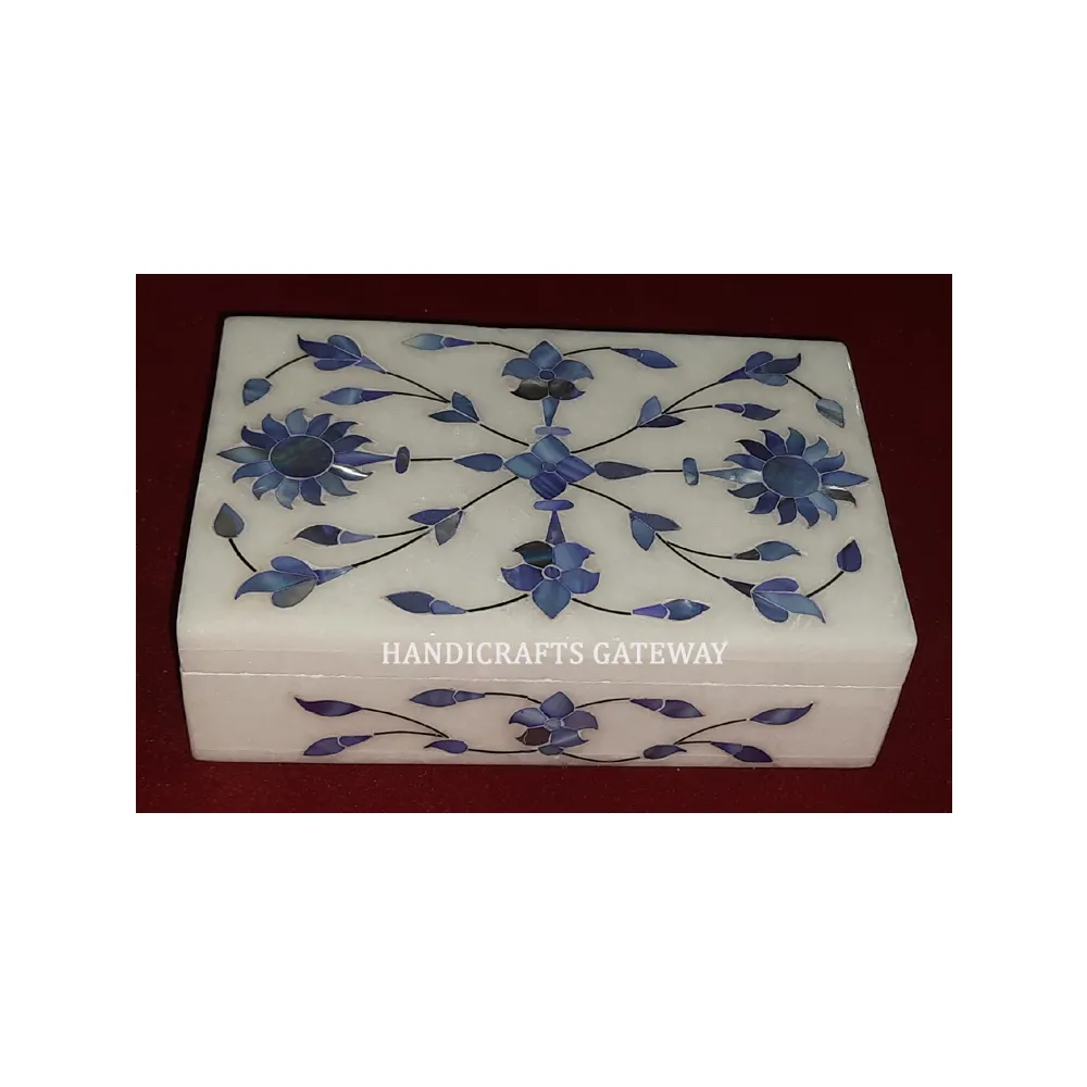 Nueva caja azul de nácar de tamaño estándar para cajas de joyería de fregona azul hechas a mano con diseño atento de concha de mar de lujo Natural