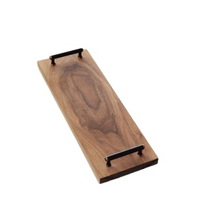 Bandeja de Madera Maciza Natural con Asa de Metal, Bandeja de Madera de Acacia Hecha a Mano, Forma Rectangular, Bandeja para Desayuno - Product Image 1