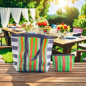 กระเป๋าชายหาดทำจากไนลอนรีไซเคิลงานแฮนด์เมดกระเป๋าผ้าทอลายทางแบบดั้งเดิมอินเดียใช้ซ้ำได้สินค้าในครัวเรือน - Product Image 3