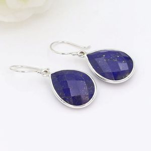 Pendientes colgantes elegantes de Plata de Ley 925, diseño clásico colgante fino con piedra preciosa de lapislázuli para regalos de aniversario de compromiso - Product Image 2