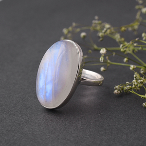 ขนาดใหญ่ 925 เงินสเตอร์ลิงธรรมชาติ Rainbow มูนสโตนพลอยแหวนเครื่องประดับ - Product Image 2