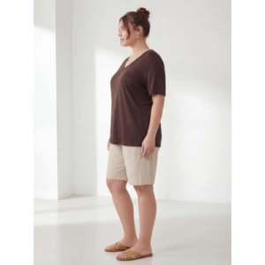 T-shirt col en V grande taille pour femme, marron - Product Image 2