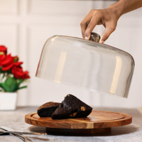 Support à gâteau en verre et bois de couleur naturelle, durable, de haute qualité, à prix abordable, pour la décoration de la maison, les gâteaux, les pâtisseries, les muffins, les outils en verre