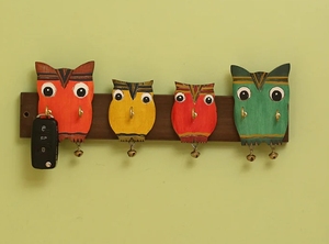 Llavero decorativo familiar de búho en madera de mango, 6 ganchos, soporte de correo montado para puerta de pared del hogar, soporte de Llavero artesanal - Product Image 2