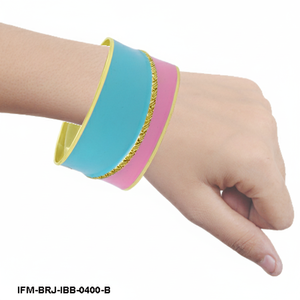 กำไลข้อมือทองเหลืองเคลือบสองสี งานแฮนด์เมด สีชมพูและสีฟ้าเทอร์ควอยซ์ กำไลข้อมือแบบกว้าง สไตล์โบฮีเมียน ชิค เครื่องประดับสำหรับผู้หญิง - Product Image 6