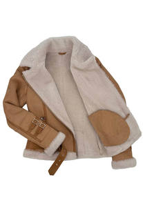 Veste en cuir d'agneau et fourrure de mouton pour femmes en gros, personnalisée, épaisse, avec fermeture éclair, chaude pour l'hiver, décontractée - Product Image 3