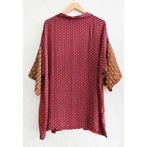 Robe kimono courte en soie patchwork respirante, taille plus, fabriquée à la main en Inde, imprimée, style bohème, pour se détendre et dormir - Product Image 4