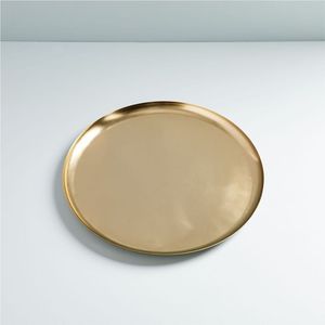 Plateau de service rond en laiton de qualité supérieure, plateau à boissons en acier inoxydable pour mariages et hôtels, plateau à apéritif brillant - Product Image 1