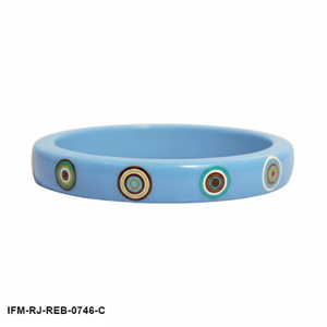 Trendy Handcrafted Sky Blue Resin <b>Bangle</b> <b>Set</b> with Multi-Color Target Inlay Handcrafted Colorful Resin Jewelry Gift - Product Image 2