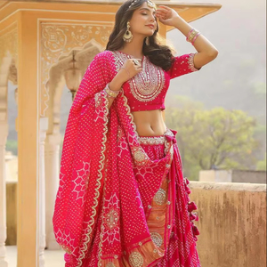 Designer indien Lehenga Choli Collection Tissus en soie de mousseline fantaisie avec broderie et impression numérique pour les femmes - Product Image 3