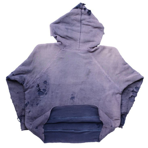Parche desgastado personalizado bordado Vintage envejecido apliques recortados piedra ácido lavado Sudadera con capucha para hombres temporada de invierno - Product Image 6