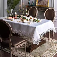 Nappe carrée blanche de style européen avec bord brodé, dentelle ajourée, housse de chaise Zhou Da Mao, tissu de nappe