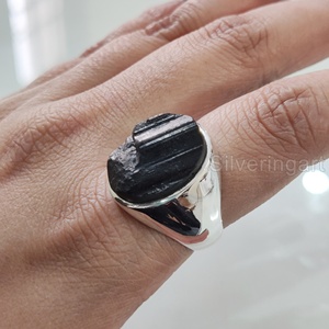 Grossiste Bague pour homme Bague en argent sterling 925 avec pierre précieuse de tourmaline noire naturelle Bague de naissance d'octobre Bijoux de Noël arabes - Product Image 5