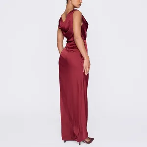Fabricants de vêtements Robe mi-longue d'été marron sexy pour femmes personnalisée Robe moulante sans manches à col en V - Product Image 5