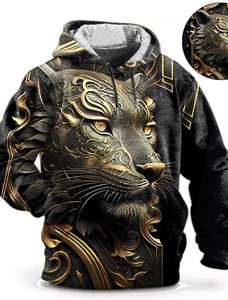 Sudadera con capucha de gran tamaño para hombre con estampado 3D gráfico de Lobo, ropa de calle de otoño, Sudadera con capucha de animales, Tops - Product Image 2