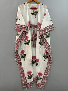 Caftan en coton pour femmes Robe Maxi d'été confortable avec impression bloc à la main Beach Cover Ups Vêtements de nuit Robes décontractées d'Inde - Product Image 5