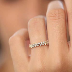 Diamant blanc naturel 14k or massif rose Double rangée de diamants sertis à griffes Alliance Prix d'usine direct Cadeaux pour soeur - Product Image 5