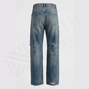 Jeans en denim déchirés pour hommes, design personnalisé en gros, stretch, délavé, pantalon droit uni, pantalon durable, couleur personnalisée - Product Image 2