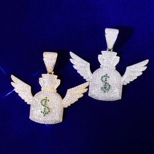 Collar con Colgante Hip Hop con Incrustaciones de Moissanita VVS, Diseño de Dólar Volador en Plata 925 Chapada en Oro, a Bajo Precio - Product Image 3