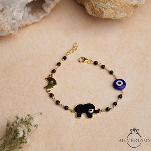 Bracelet à breloques en argent sterling 925, motif éléphant Nazar - Product Image 5