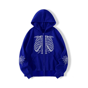 Nouvelle arrivée 2026, sweat à capuche en molleton français bleu uni avec strass, sweat à capuche pour homme, fermeture éclair intégrale, sweat à capuche grande taille - Product Image 1