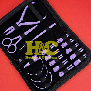 Purple Hair Extension <b>Tools</b> <b>Kit</b> Orange Plier Scissors Needles Pouch <b>Mini</b> Hair <b>Tool</b> <b>Kit</b> Stainless Steel Tape Clip Loop logo - Product Image 2