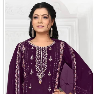 Diseñador Georgette Shalwar Kameez intrincado Khatli trabajo bordado parche inferior Dupatta debe tener indio pakistaní fiesta conjunto - Product Image 1