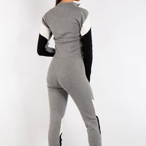 Tenues d'entraînement à manches longues fermeture éclair haut court à capuche et pantalon à jambes larges femmes survêtements deux pièces personnalisés ensemble pour les femmes - Product Image 4