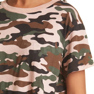 Tela de punto XXS de algodón de alta calidad para mujer, cuello redondo, estampado de camuflaje, estilo informal, camiseta de verano de manga corta a la moda, patrón sólido - Product Image 5
