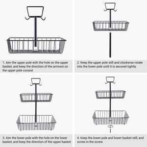 Corbeille à fruits rectangulaire 2 niveaux en métal comptoir de cuisine organisation Snack noir pour cuisine stockage à la main - Product Image 3
