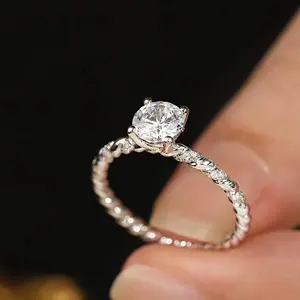 Mind Blowing Moissanite Gemstone 18k White Band Round Diamond Engagement Ring Fancy Design Tiny Stone Ring Special Gift For Her