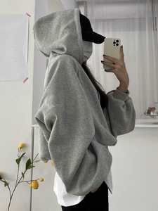 Women's <b>Oversized</b> Grey Cotton <b>Fleece</b> Pullover Sweatshirt Loose Fit Drop Shoulder Long Sleeve <b>Hoodie</b> Winter Streetwear Casual - Product Image 2