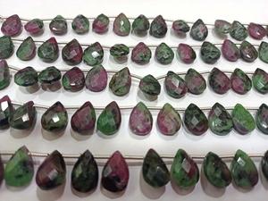 Cuentas de Piedra Preciosa Verde Facetada de Rubí Zoisita Natural, 8x12mm, Forma Irregular, Cuarzo, Hilos de 8 Pulgadas de Largo para Joyería - Product Image 3