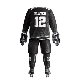 Service OEM, ensembles d'uniformes de hockey sur glace pour hommes, logo de couleur personnalisé, faible MOQ, 25 ensembles, antibactérien, écologique, 100% polyester, rapide - Product Image 2