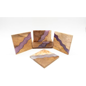 Ensemble de dessous-de-verre ronds en bois d'acacia faits à la main en gros avec un motif de vague en résine blanche, accessoire de décoration d'intérieur parfait à un prix avantageux - Product Image 6