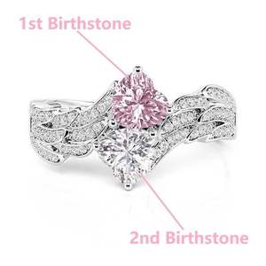 Jeulia Custom Bypass Wing Double Heart <b>Adjustable</b> <b>Ring</b> with Birthstone Rose Gold or 18K Gold Plated - Product Image 3