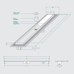 X raso in acciaio inox Box doccia canale a pavimento di scarico per piastrelle 985x115 xh63mm confezionato" - Product Image 4