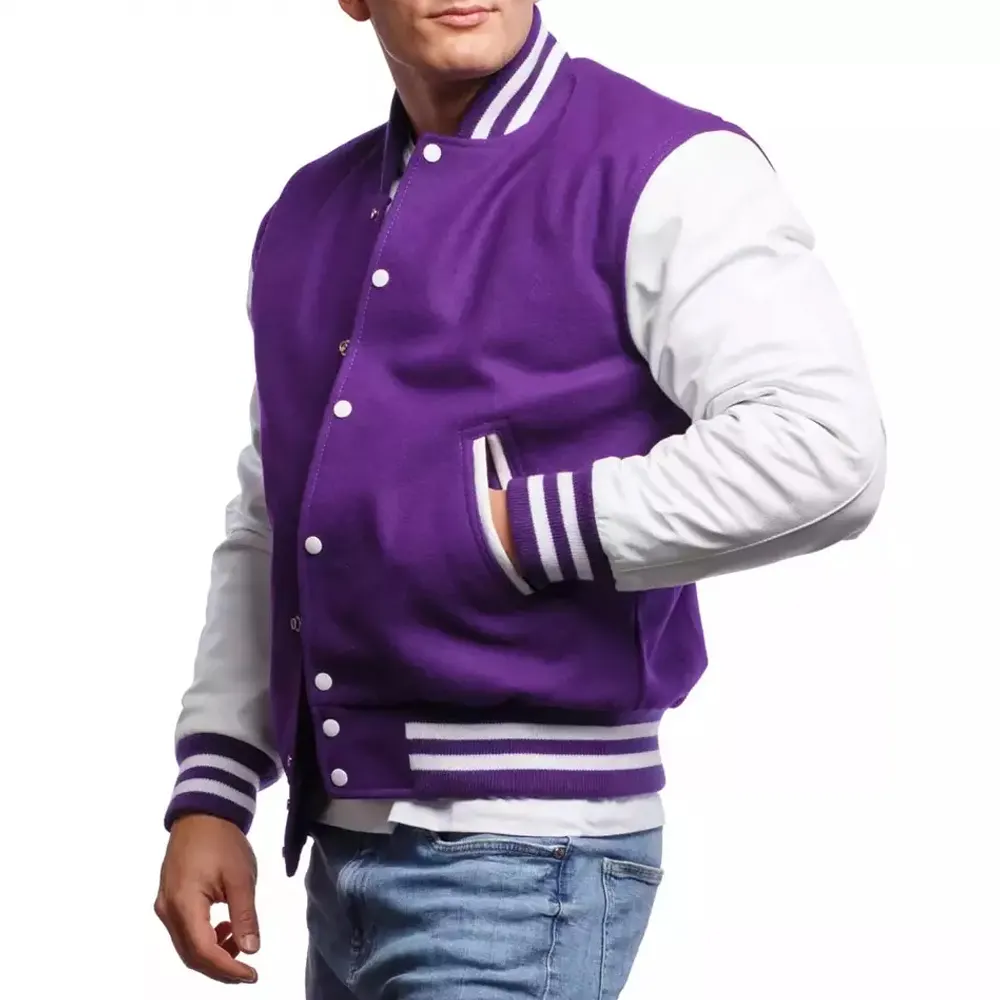 2022 Wholesale Custom Latest Designs Purple Long Sleeve Baseball Versity Jacket Men Women Plain Blank Letterman Jackets